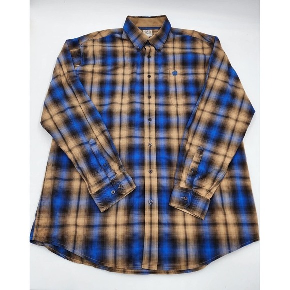 CINCH Long Sleeve Button Down Blue Plaid Western Shirt Men's Size Large - Picture 1 of 10